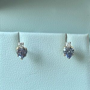 Tanzanite heart shaped with diamond stud earrings. Screw in posts.